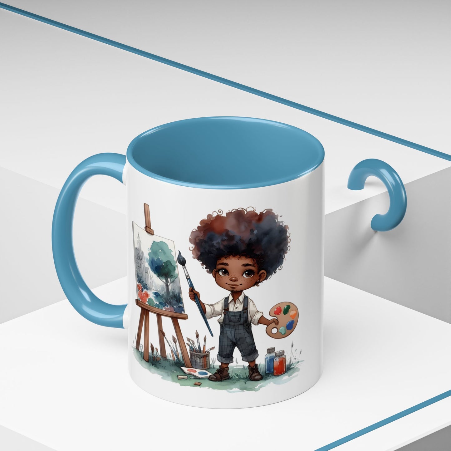 Creative Kid's Coffee Mug | Art Lover Gift | Black & White Accent Mug | Unique Art Design | Children's Art Decor | Fun Ceramic Cup