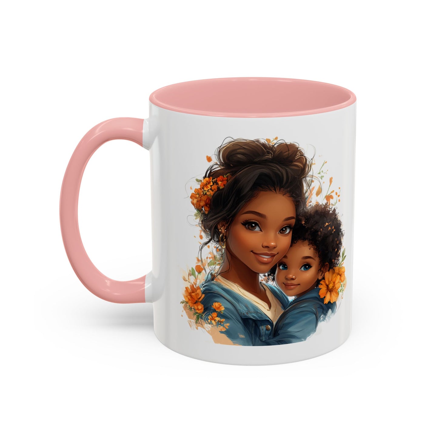 Embrace Love Accent Coffee Mug, Floral Mug, Motherhood Gift, Family Bonding, Personalized Drinkware