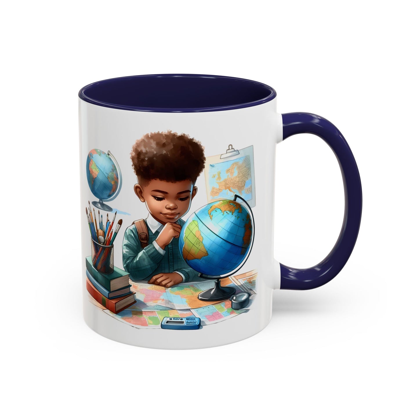 World Explorer Accent Coffee Mug - Perfect for Students, Travel Lovers, Teachers, Back to School, Gift for Kids