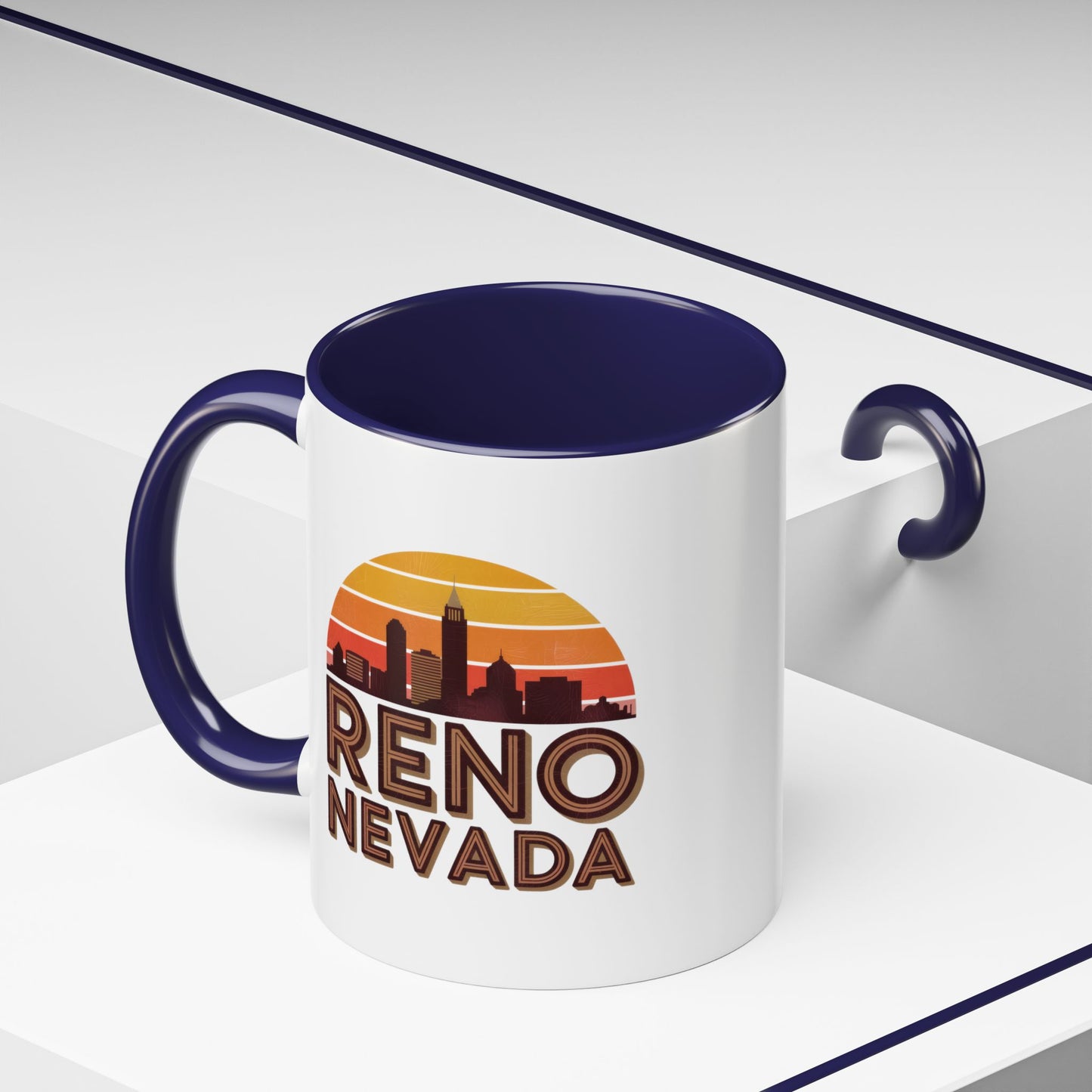 Reno Nevada Accent Coffee Mug | Retro Sunrise Design | Perfect Gift, Kitchen Decor, Souvenir, Coffee Lovers, Travel Mug
