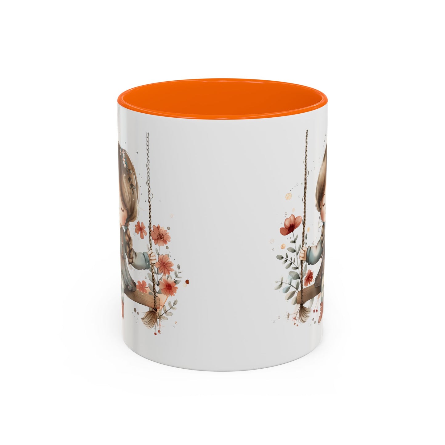 Whimsical Swinging Girl Coffee Mug - Cute Gift for Coffee Lovers, Home Decor, Spring Vibes, Floral Design, Girly Kitchen Accessory