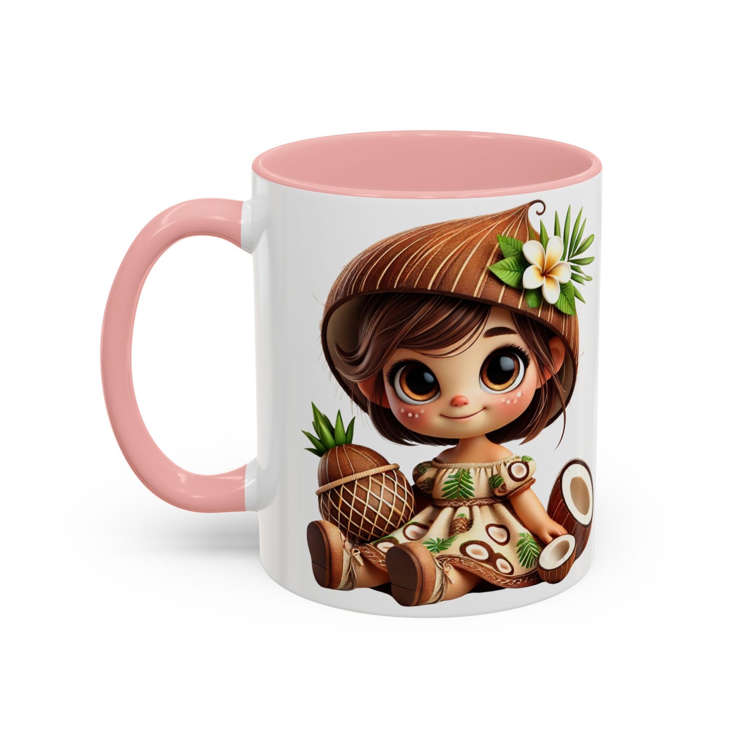 Tropical Kid's Accent Coffee Mug - Cute Animated Design with Pineapple & Coconut
