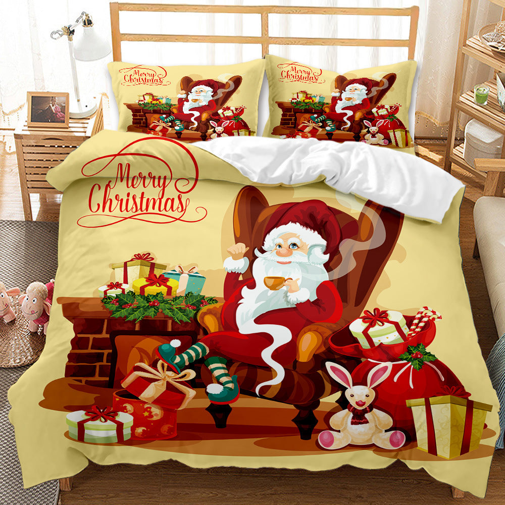 Red Christmas 3D Digital Print Ground Bedding Three-piece Set