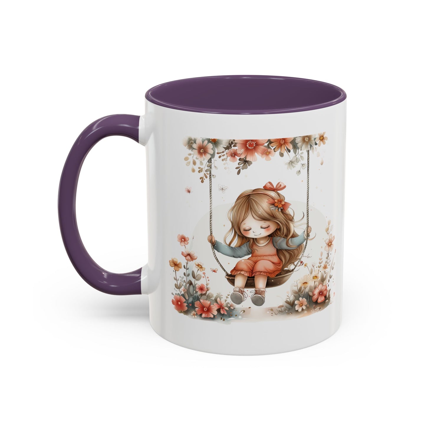 Cute Floral Swing Coffee Mug, Adorable Gift for Her, Tea Lover Mug, Cozy Home Decor, Birthday Gift, Floral Art Drinkware