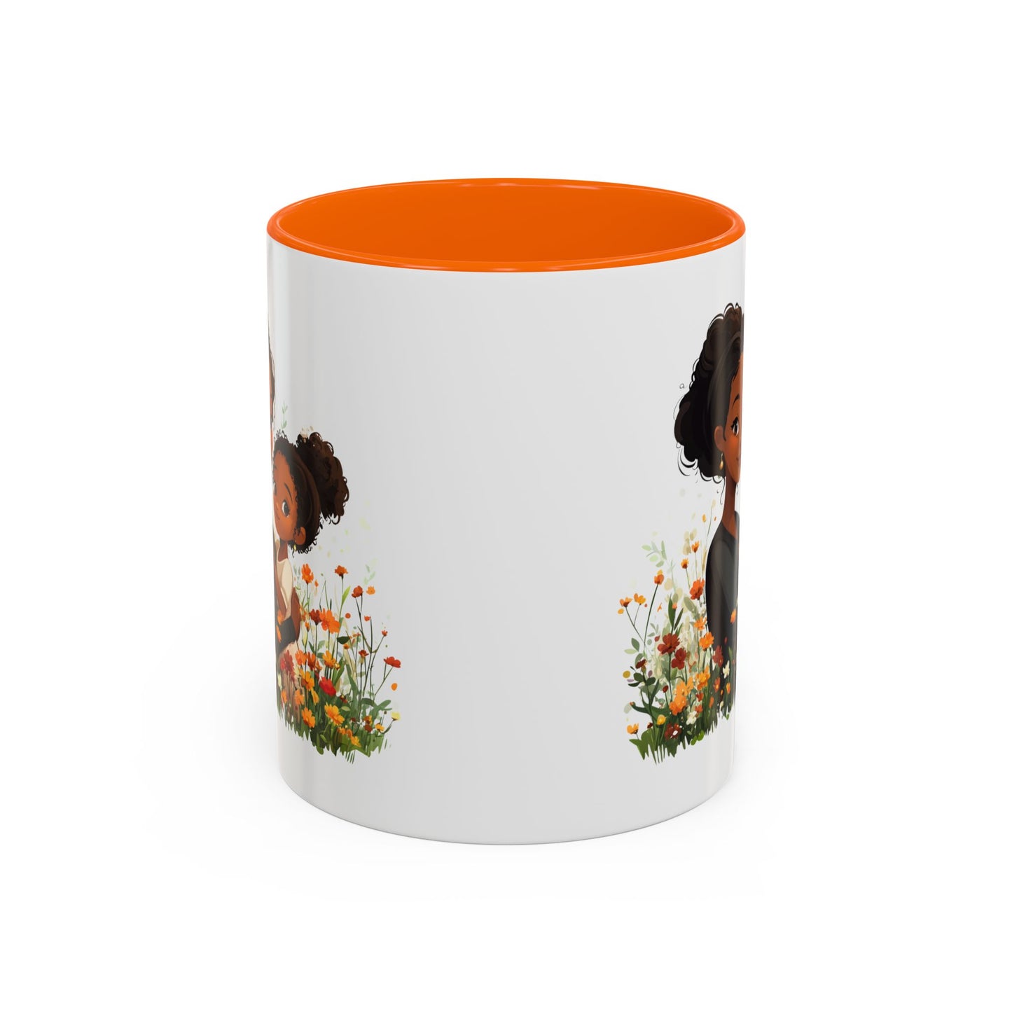 Floral Family Accent Coffee Mug, Black Handle Mug, Mama and Child Gift, Mother's Day, Cozy Home Decor, Cute Coffee Cup