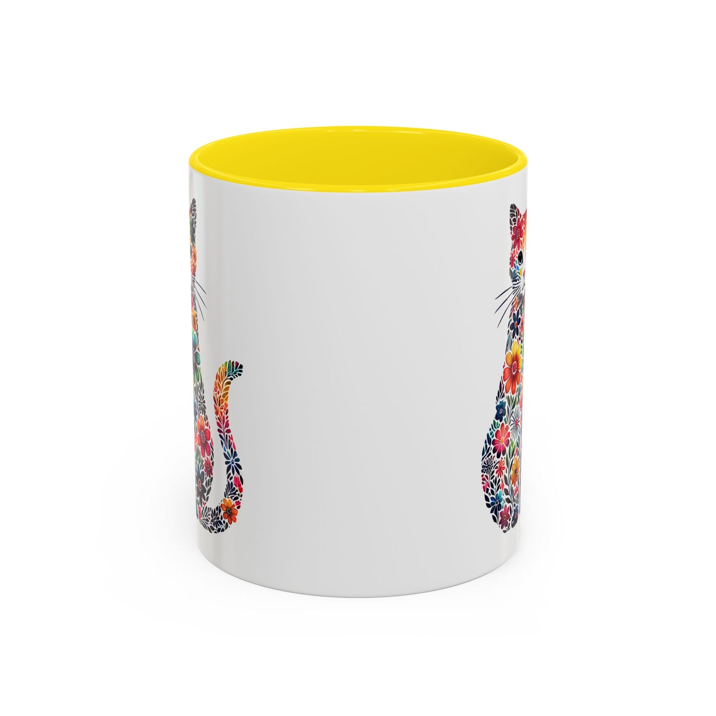 Floral Cat Coffee Mug, Colorful Cat Lover Mug, Gift for Cat Owners, Cat-Themed Kitchenware, Unique Animal Mug, Cozy Beverage Cup