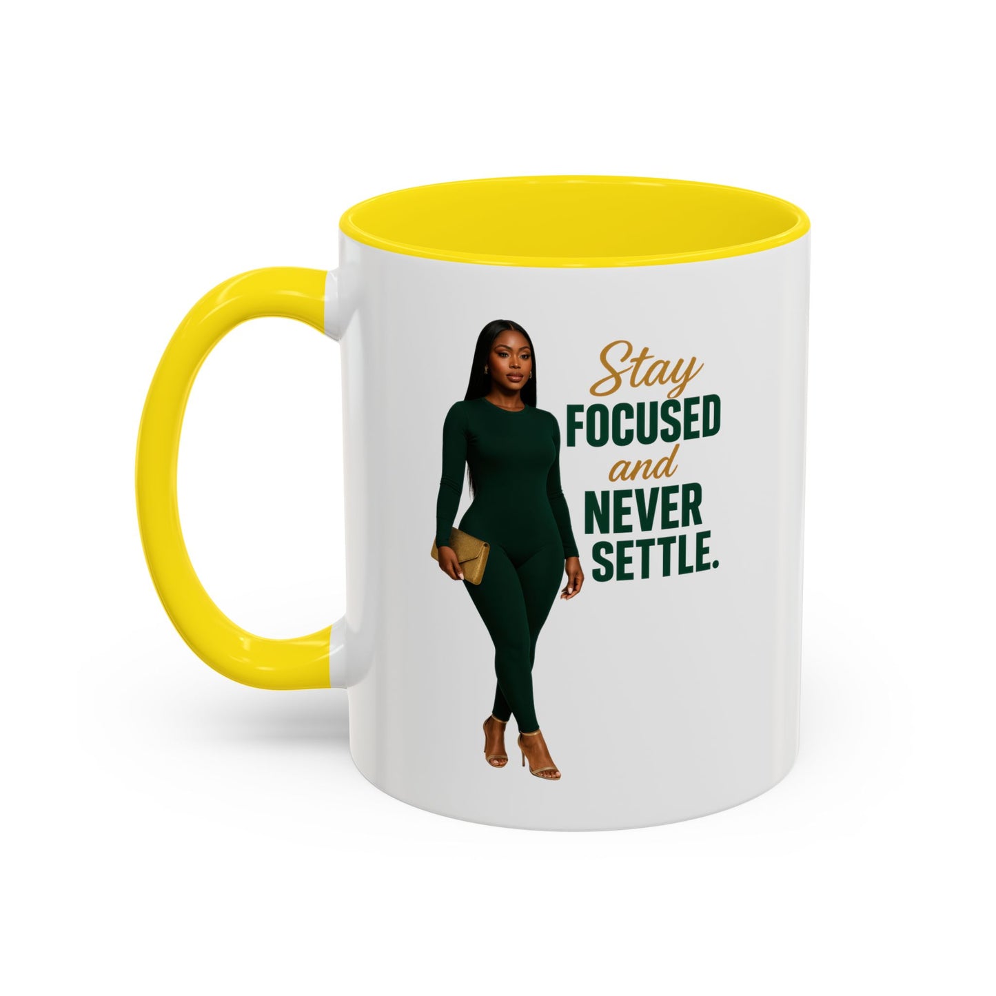 Motivational Accent Coffee Mug - Stay Focused and Never Settle | Inspirational Gift, Coffee Lover, Office Decor, Home Kitchen