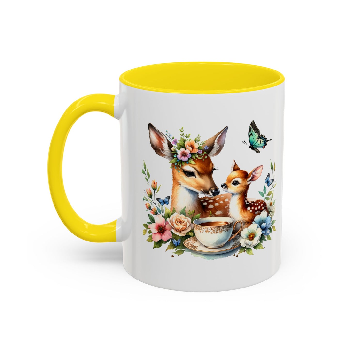 Charming Forest Friends Mug, Gift for Nature Lovers, Cute Coffee Mug, Deer and Floral Design, Mother's Day Present
