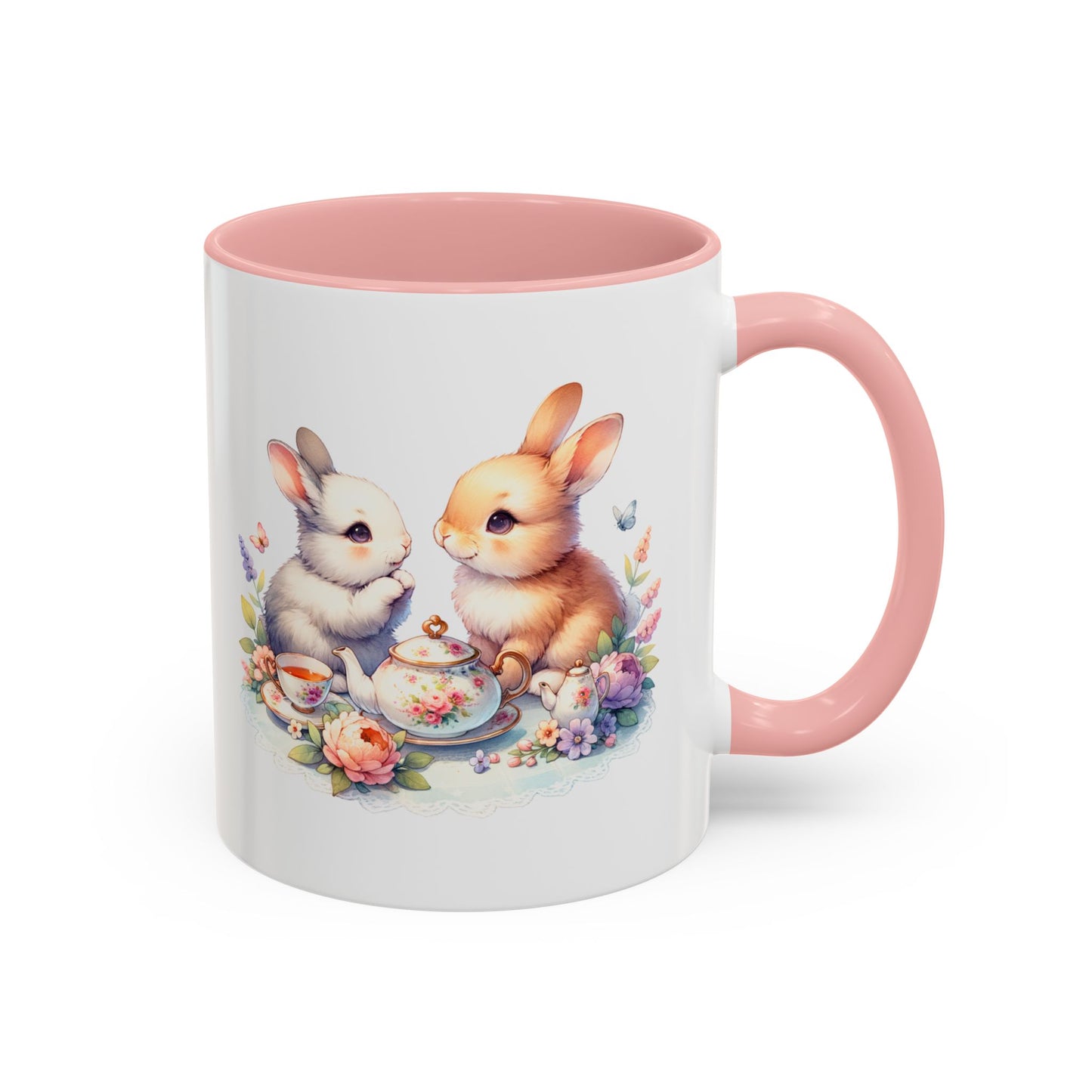 Whimsical Bunny Coffee Mug, Cute Bunny Mug for Spring, Easter Gift, Floral Rabbit Mug, Fun Coffee Cup