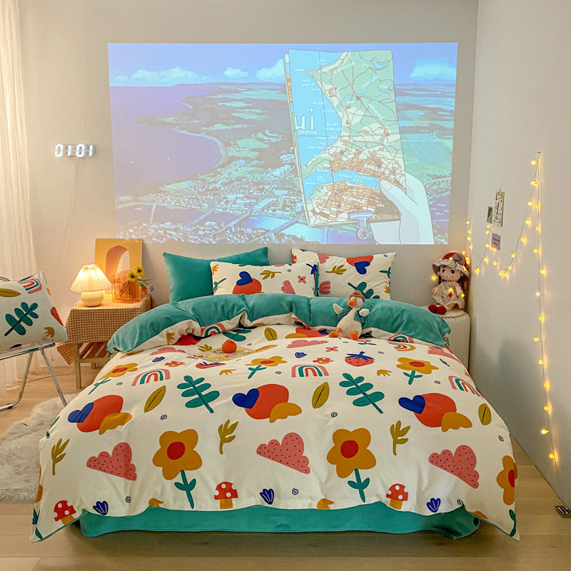 Three-piece Thermal Flannel Sheet And Quilt Cover