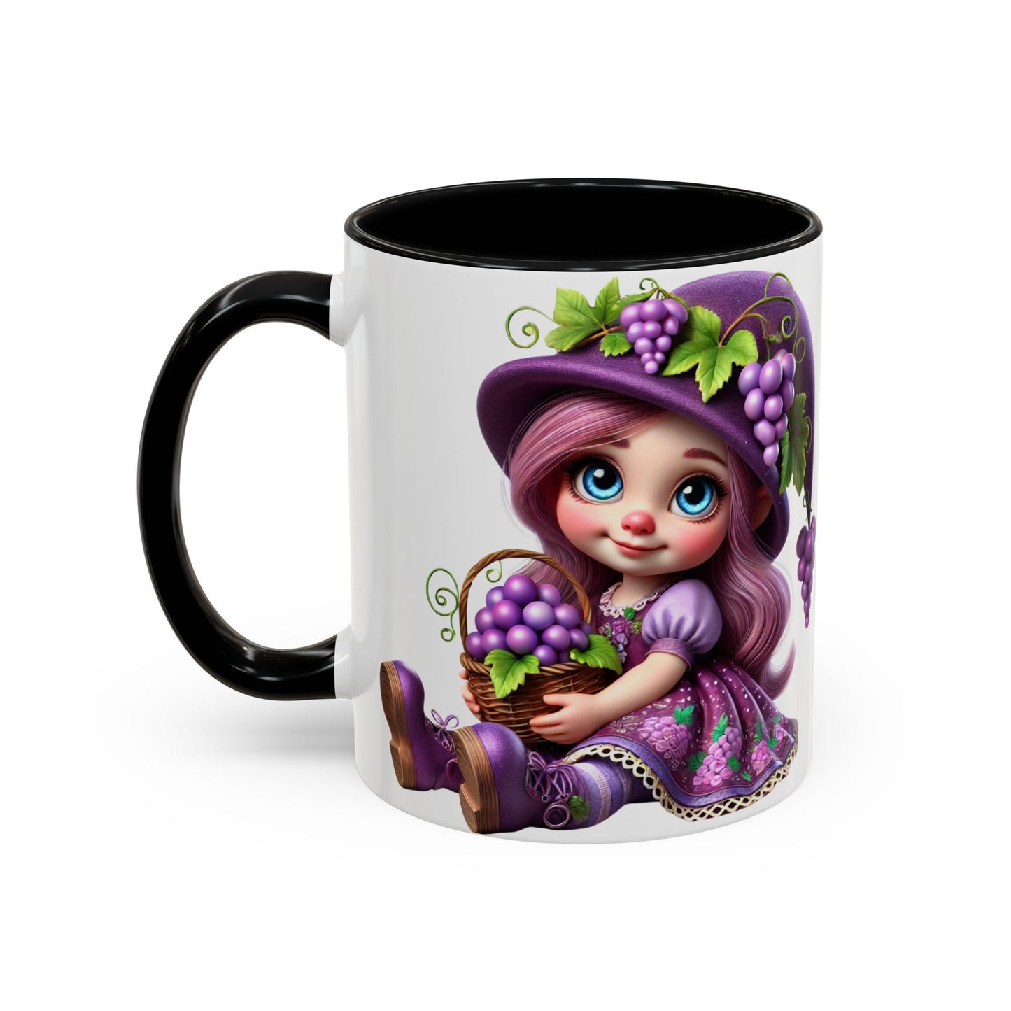 Whimsical Grape Girl Coffee Mug - Fun 11oz & 15oz Accent Mugs for Kids and Wine Lovers