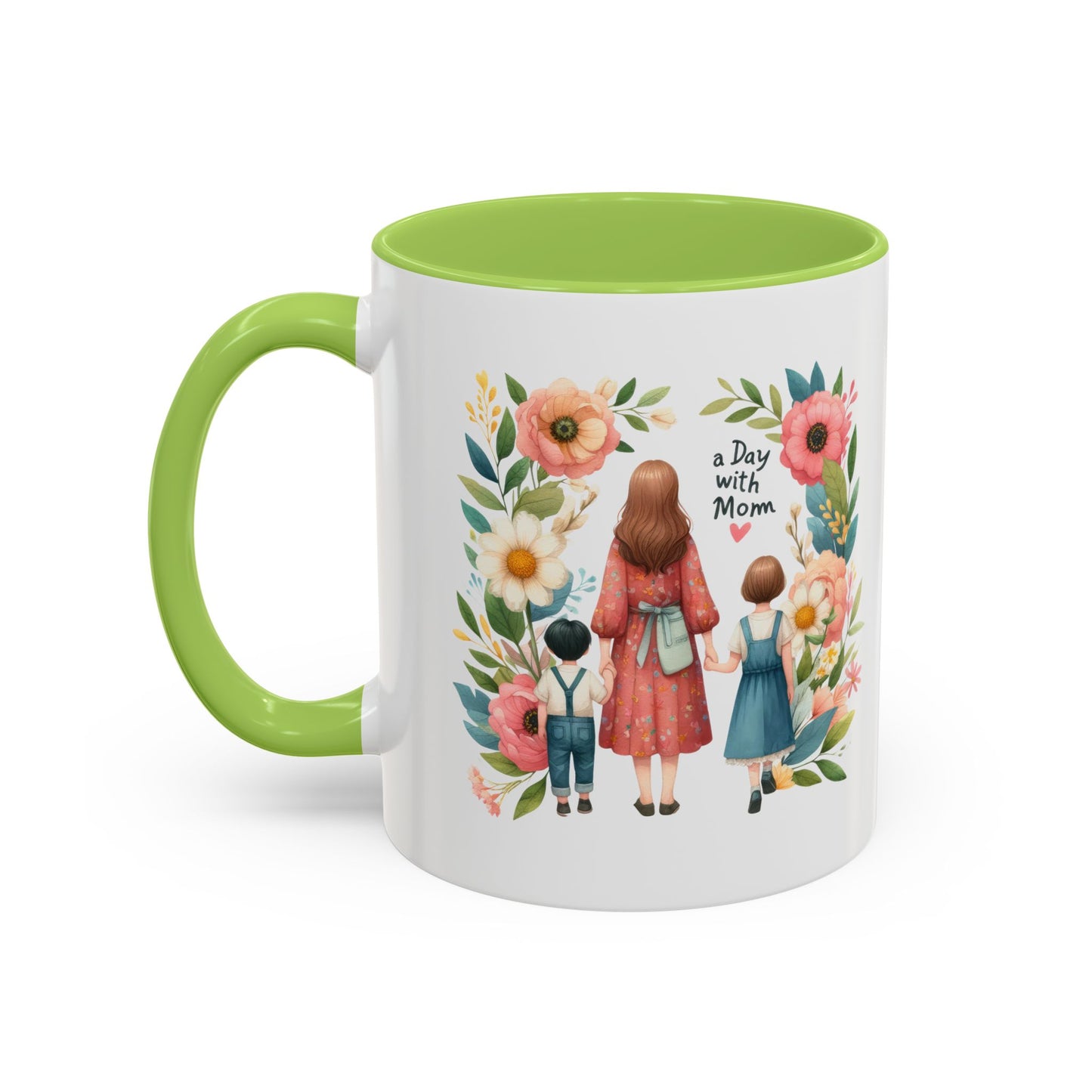 A Day with Mom Accent Coffee Mug - Floral Design, Gift for Mom, Mother's Day, Family Moments, Coffee Lover