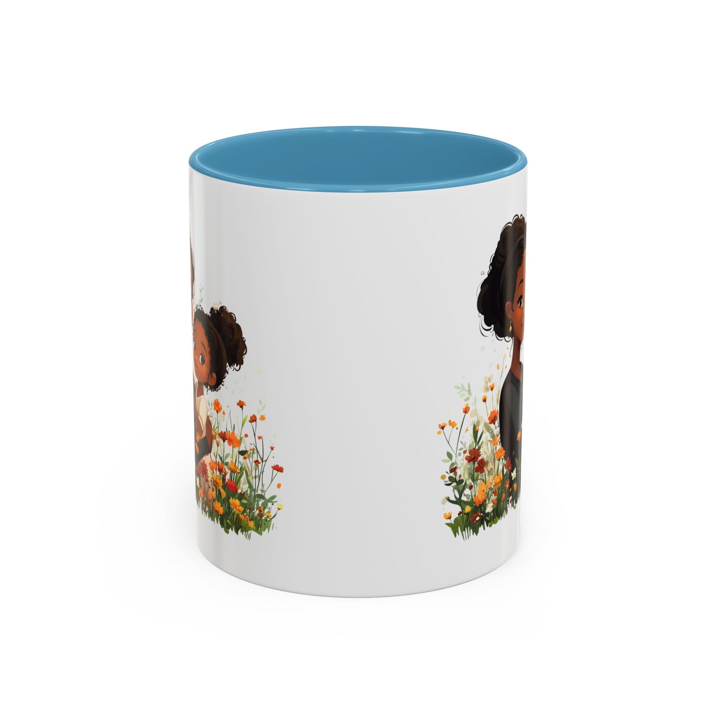 Floral Family Accent Coffee Mug, Black Handle Mug, Mama and Child Gift, Mother's Day, Cozy Home Decor, Cute Coffee Cup