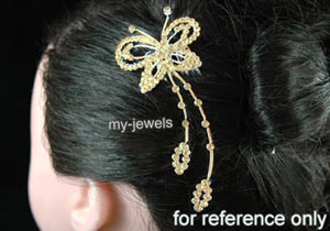 Bridal Wedding Butterfly Crystal Gold Side Hair Comb XT1324-1