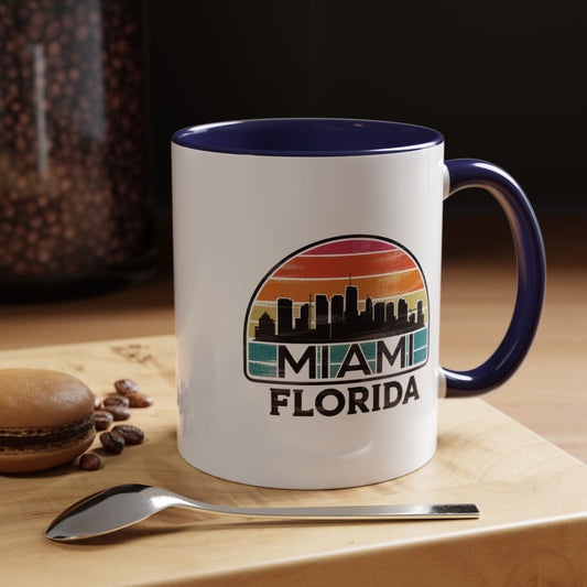 Miami Sunset Accent Coffee Mug, Unique Florida Gift, Travel Souvenir, Beach Lover Mug, City Skyline Decor, Colorful Drinkware