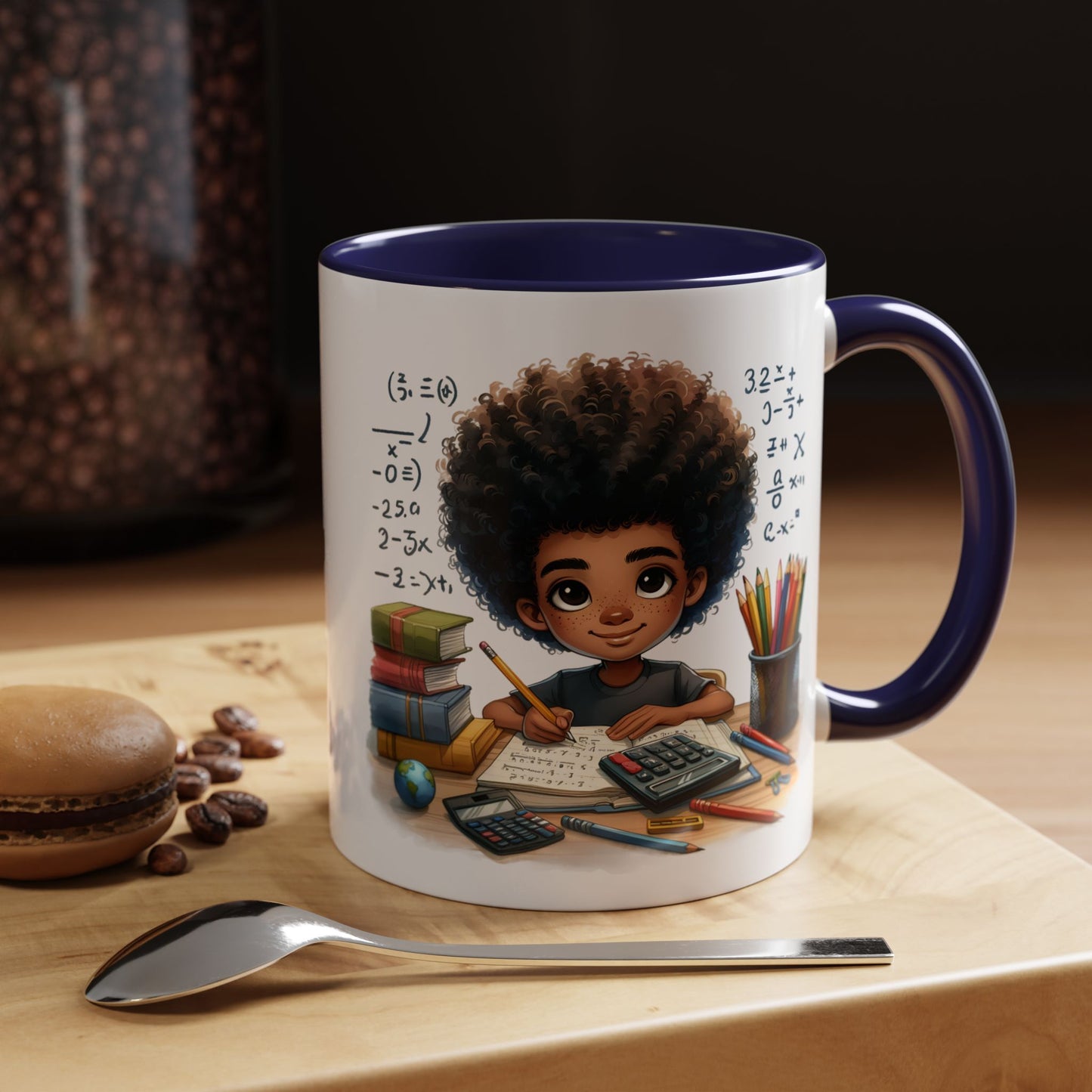 Cute Academic Accent Coffee Mug - Fun Mug for Students, Personalized Teacher Gift, Unique Gift for Scholars, Black Mug with Artwork