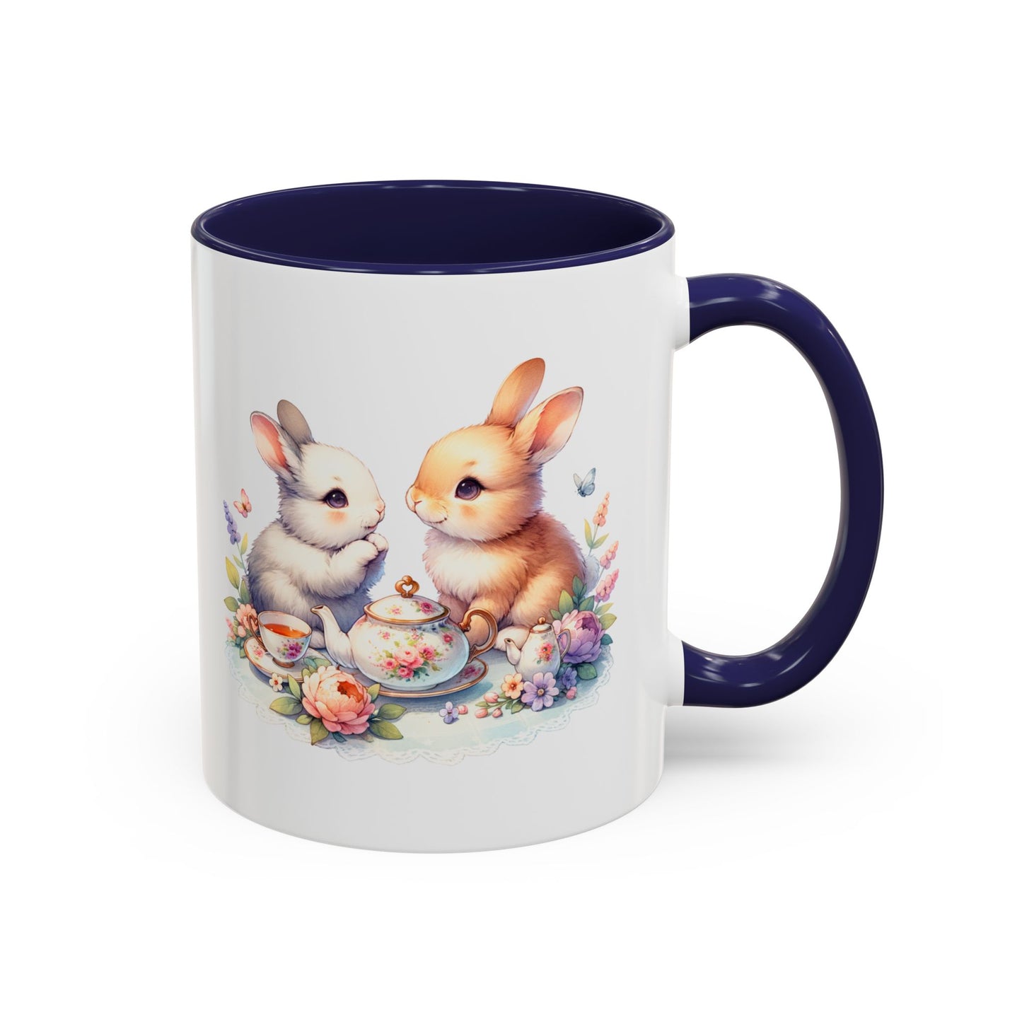 Whimsical Bunny Coffee Mug, Cute Bunny Mug for Spring, Easter Gift, Floral Rabbit Mug, Fun Coffee Cup