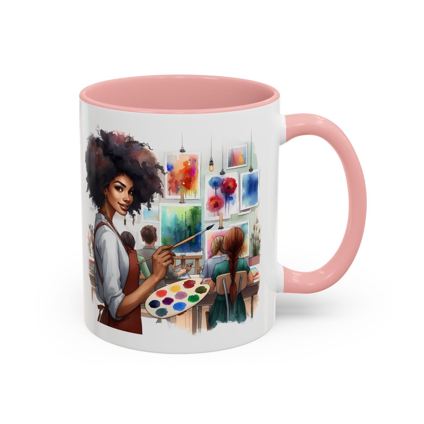 Artistic Creative Coffee Mug for Artists, Unique Mug Gift, Black Handle Ceramic Cup, Inspirational Art Lover Drinkware, Paint Palette Design