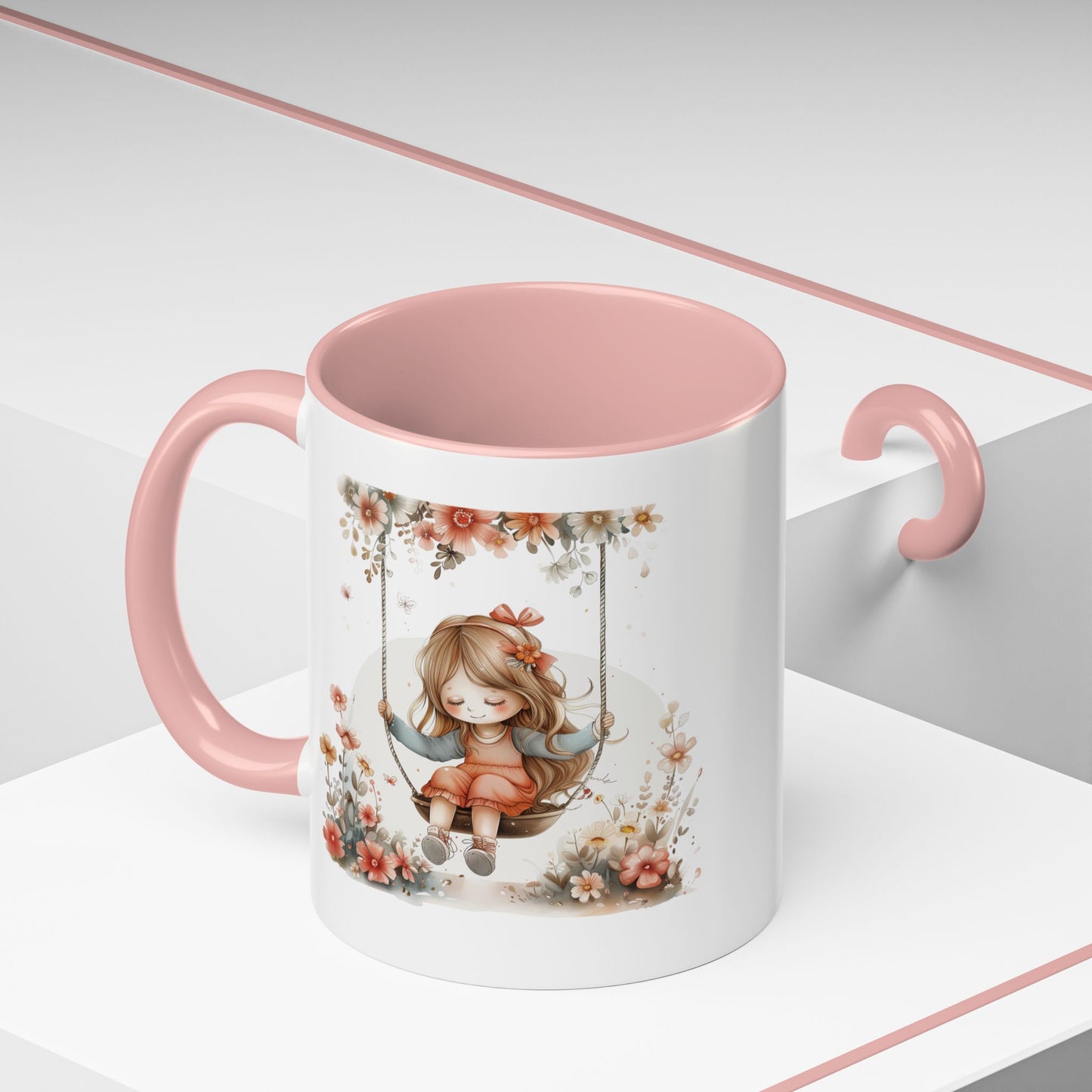 Cute Floral Swing Coffee Mug, Adorable Gift for Her, Tea Lover Mug, Cozy Home Decor, Birthday Gift, Floral Art Drinkware