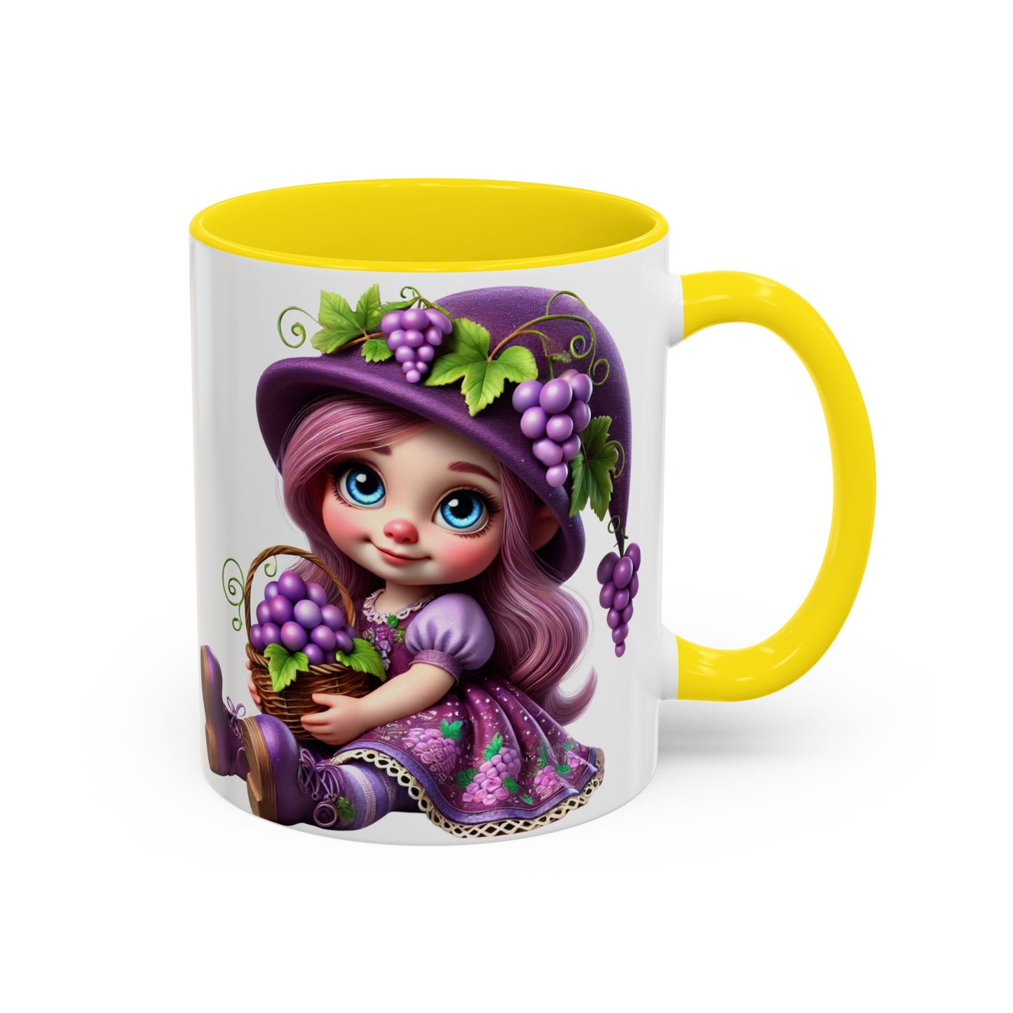Whimsical Grape Girl Coffee Mug - Fun 11oz & 15oz Accent Mugs for Kids and Wine Lovers