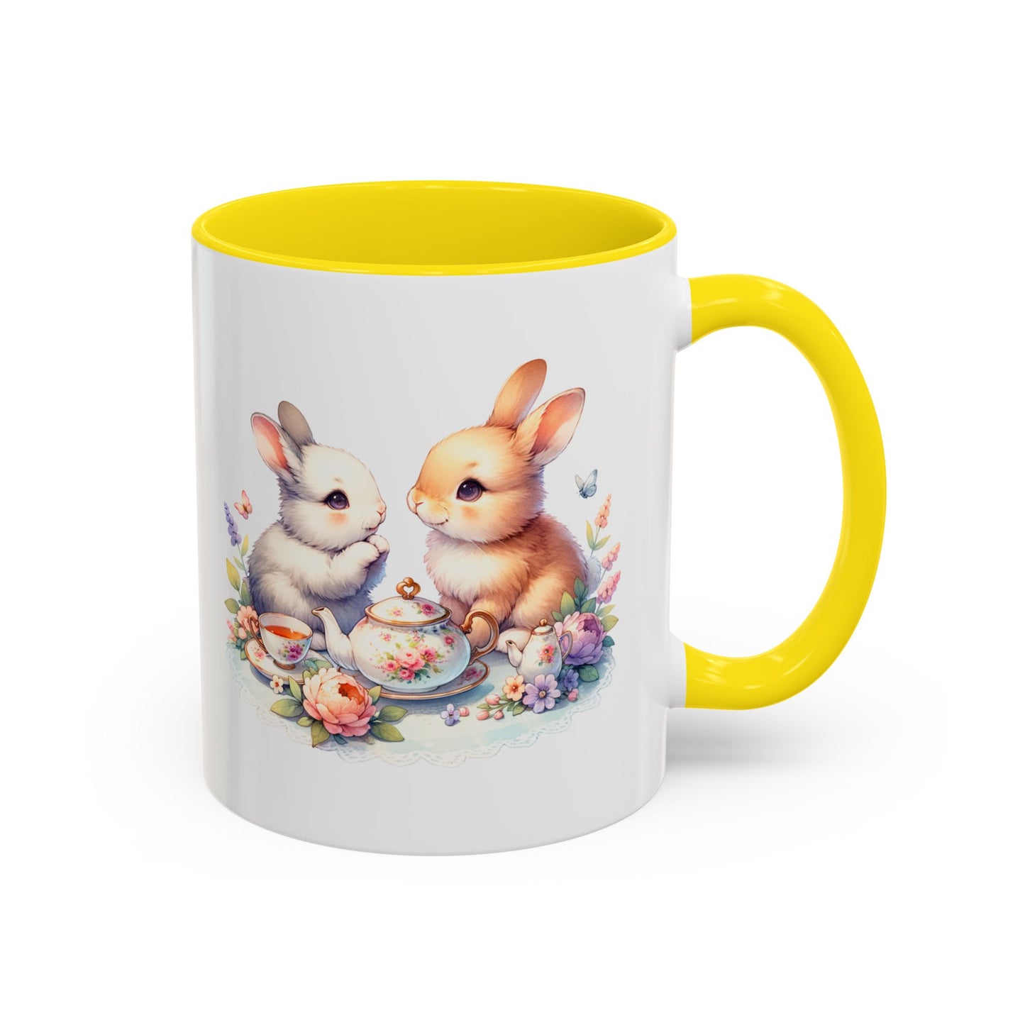 Whimsical Bunny Coffee Mug, Cute Bunny Mug for Spring, Easter Gift, Floral Rabbit Mug, Fun Coffee Cup