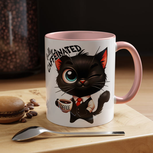 Whimsical Cat-Themed Coffee Mug, Fully Caffeinated, Gift for Cat Lovers, Fun Kitchen Decor, Birthday Gift, Unique Coffee Lover Mug