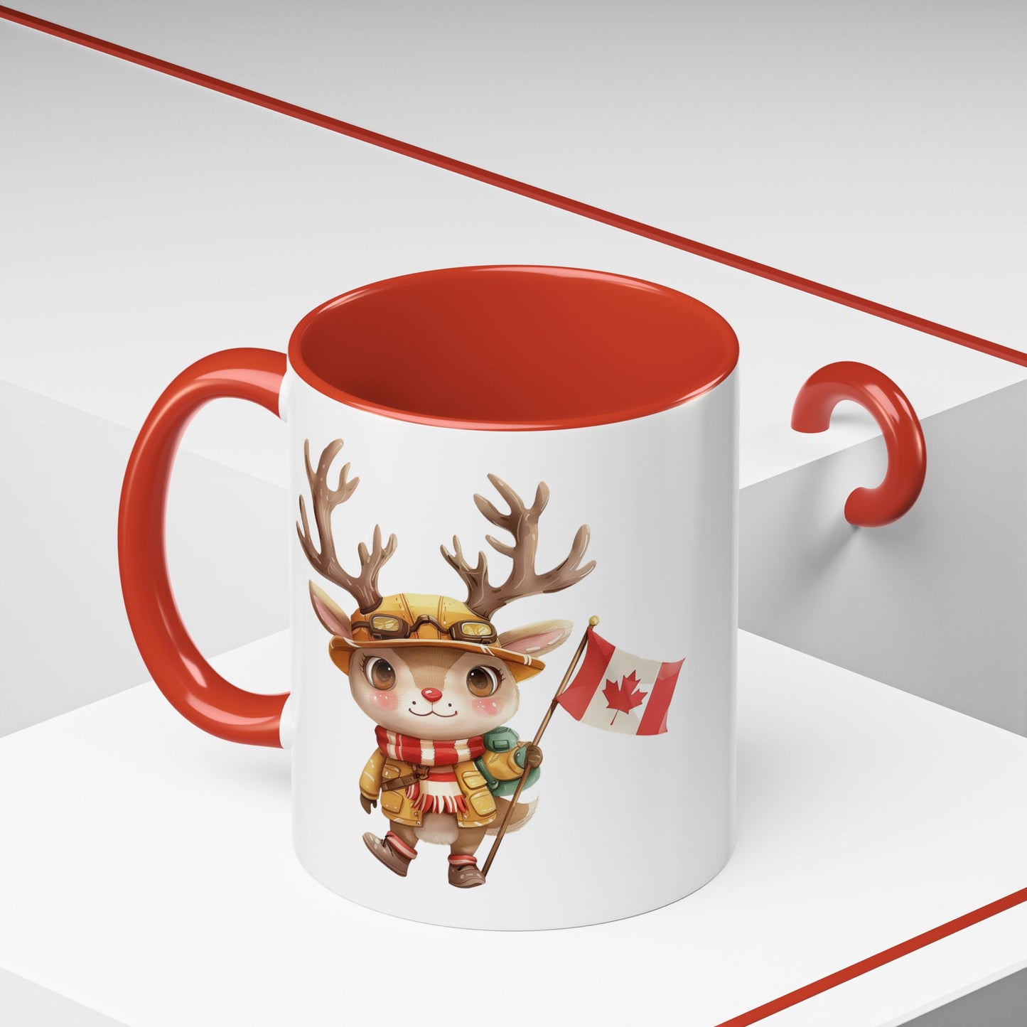Cute Canadian Reindeer Mug, Accent Coffee Cup for Animal Lovers, Holiday Gift, Cute Kitchen Decor, Seasonal Drinkware