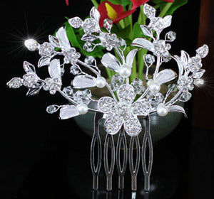 Wedding Flower Crystal Faux Pearl Hair Comb XT1357-0