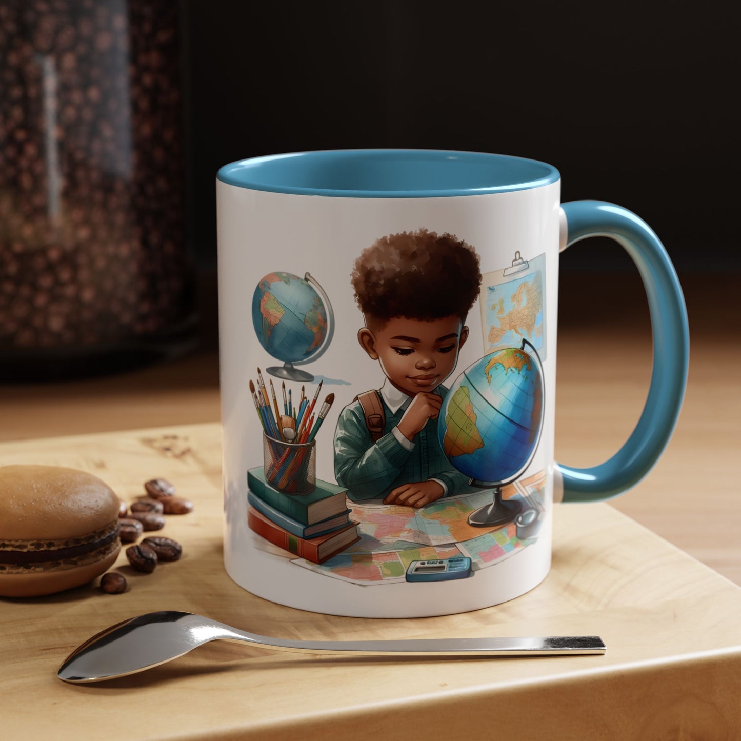 World Explorer Accent Coffee Mug - Perfect for Students, Travel Lovers, Teachers, Back to School, Gift for Kids