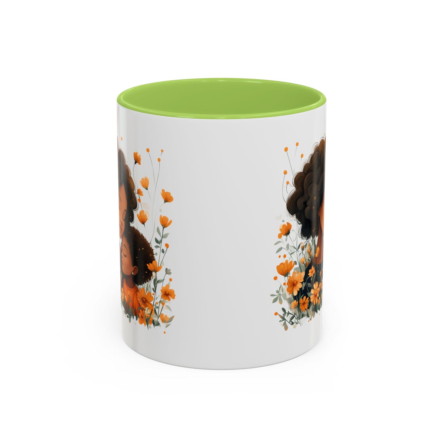 Mom & Child Floral Accent Coffee Mug, Cute Gift for Mother's Day, Spring Decoration, Warm Keepsake, Floral Artwork Mug