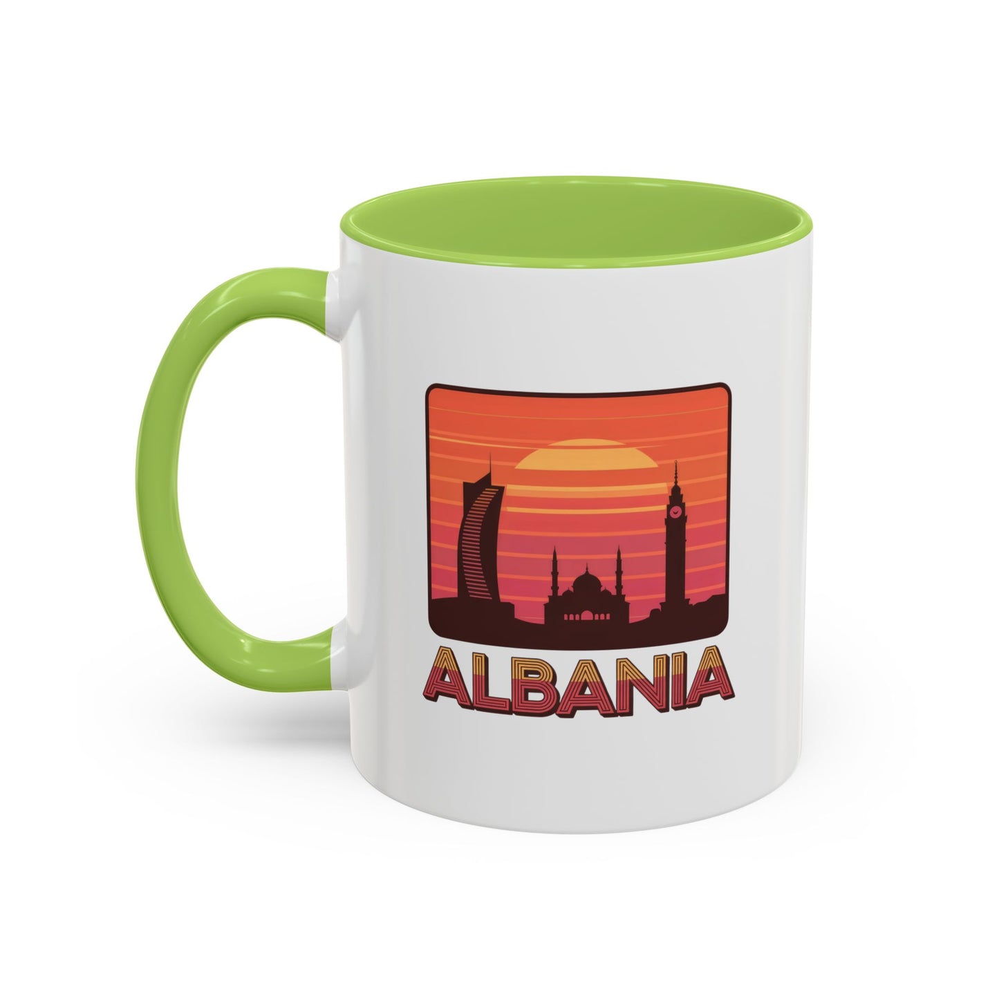 Albania Sunrise Accent Coffee Mug | Retro Travel Mug | Gift for Coffee Lovers | Unique Home Decor | Custom Souvenir for Albania Enthusiasts