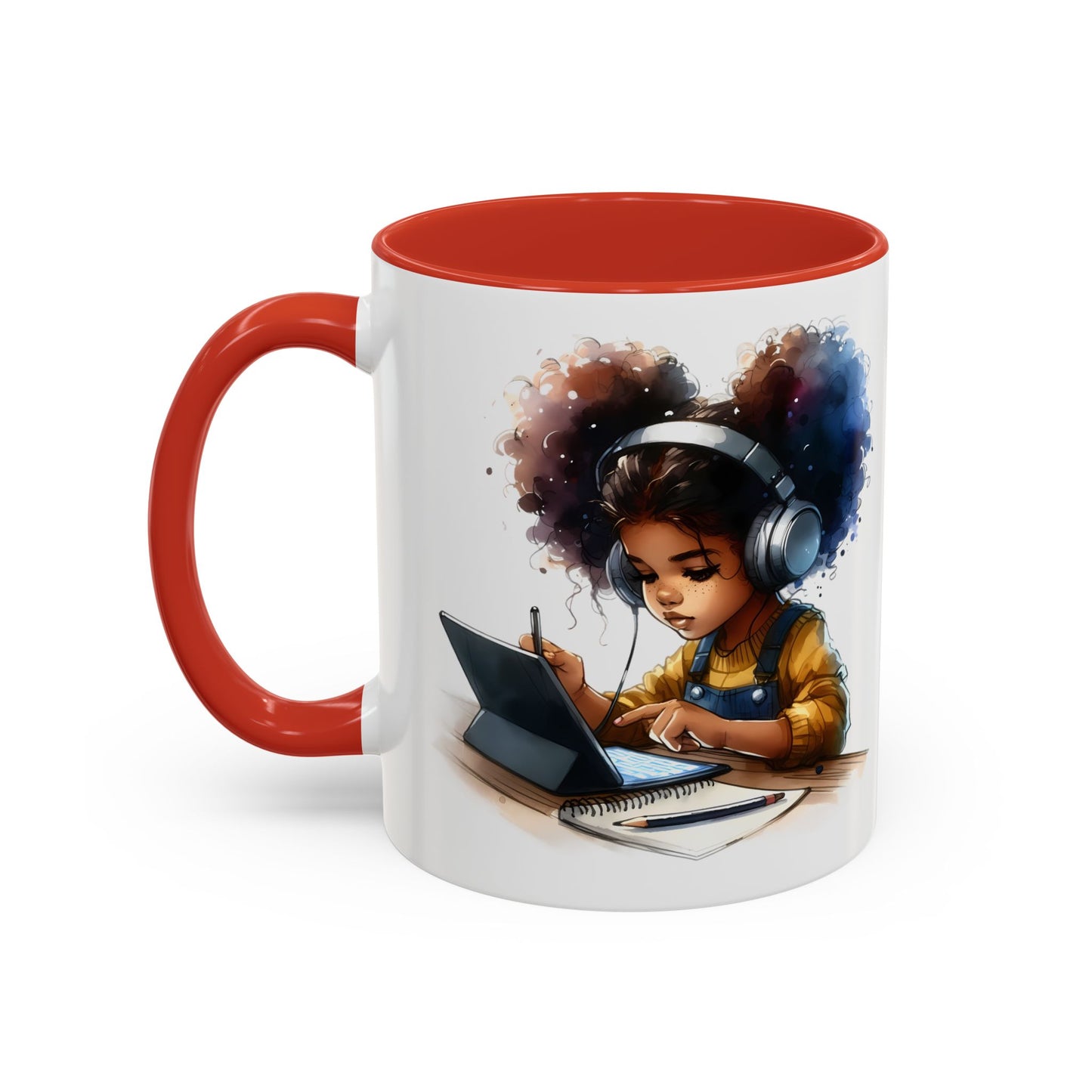 Vibrant Kid's Study Mug, Art Inspired Coffee Cup, Black Handle Tea Mug, Creative Gift for Students, Birthday Present