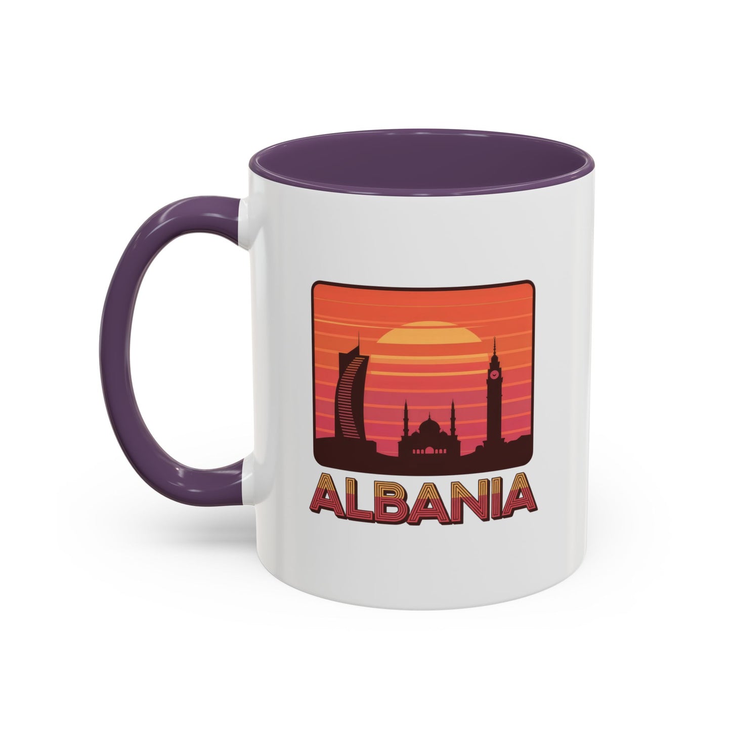Albania Sunrise Accent Coffee Mug | Retro Travel Mug | Gift for Coffee Lovers | Unique Home Decor | Custom Souvenir for Albania Enthusiasts