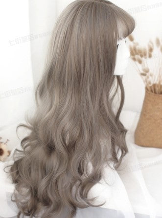 Filles Curl Grosses Vagues Korean Air Liuhai Réaliste Perruque Casque