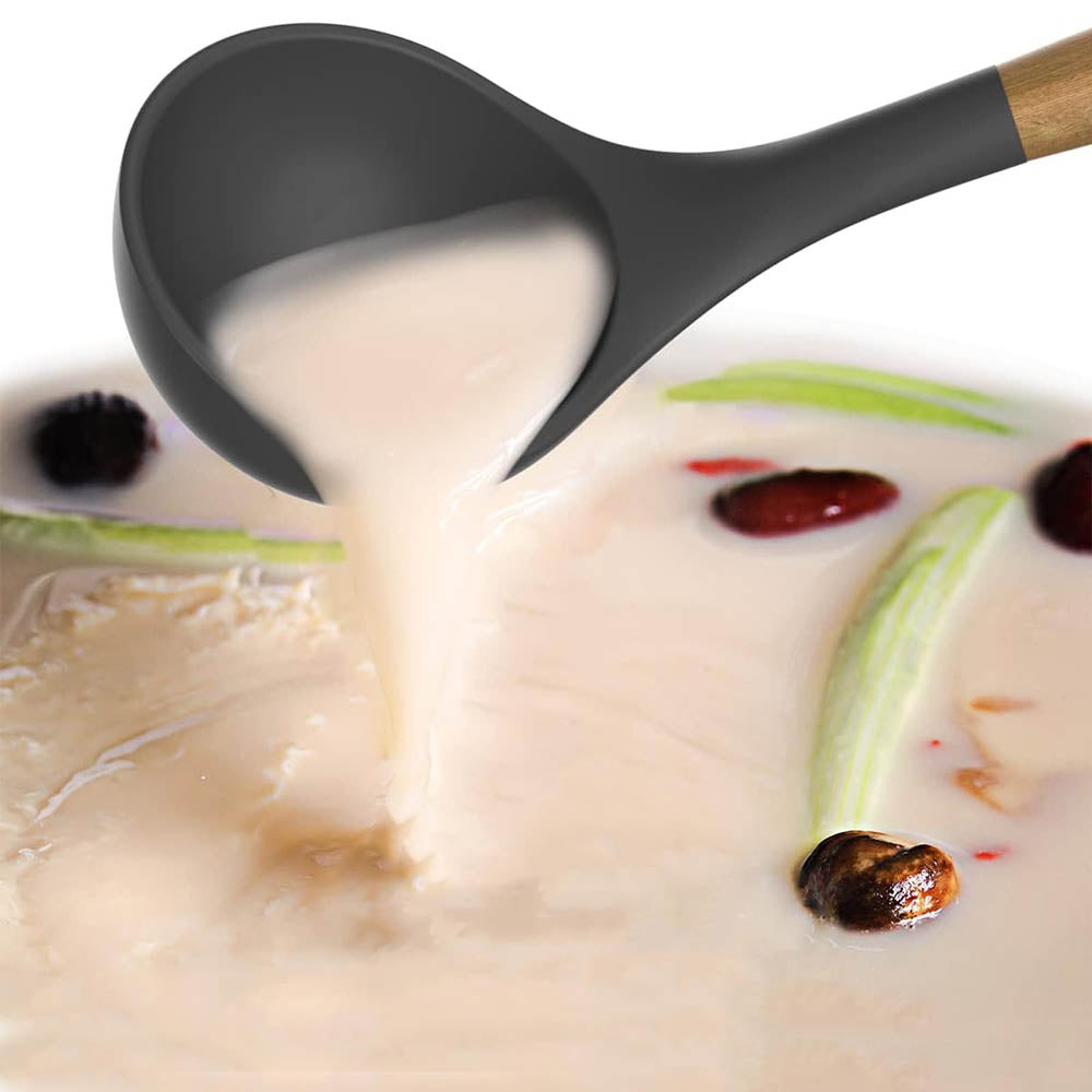 14-dielna sada kuchynského náčinia s teplovzdornou silikónovou hlavicou a držiakom, tmavosivá-2