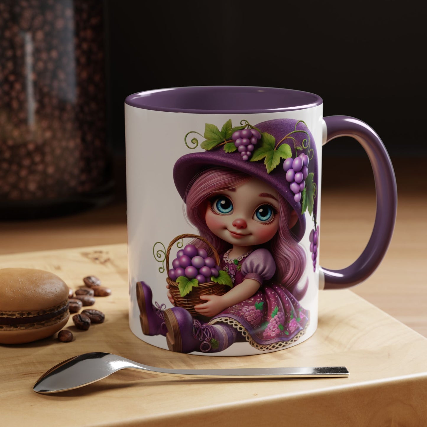 Whimsical Grape Girl Coffee Mug - Fun 11oz & 15oz Accent Mugs for Kids and Wine Lovers