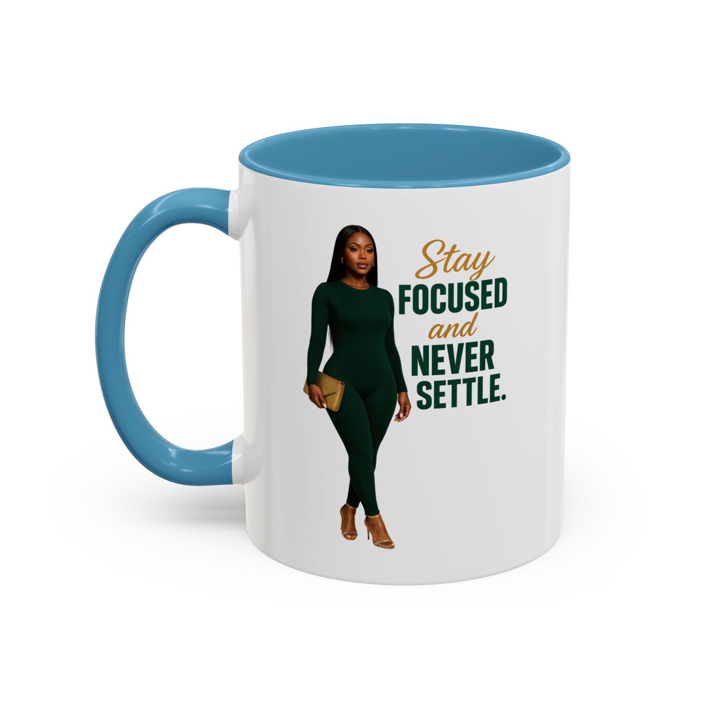 Motivational Accent Coffee Mug - Stay Focused and Never Settle | Inspirational Gift, Coffee Lover, Office Decor, Home Kitchen