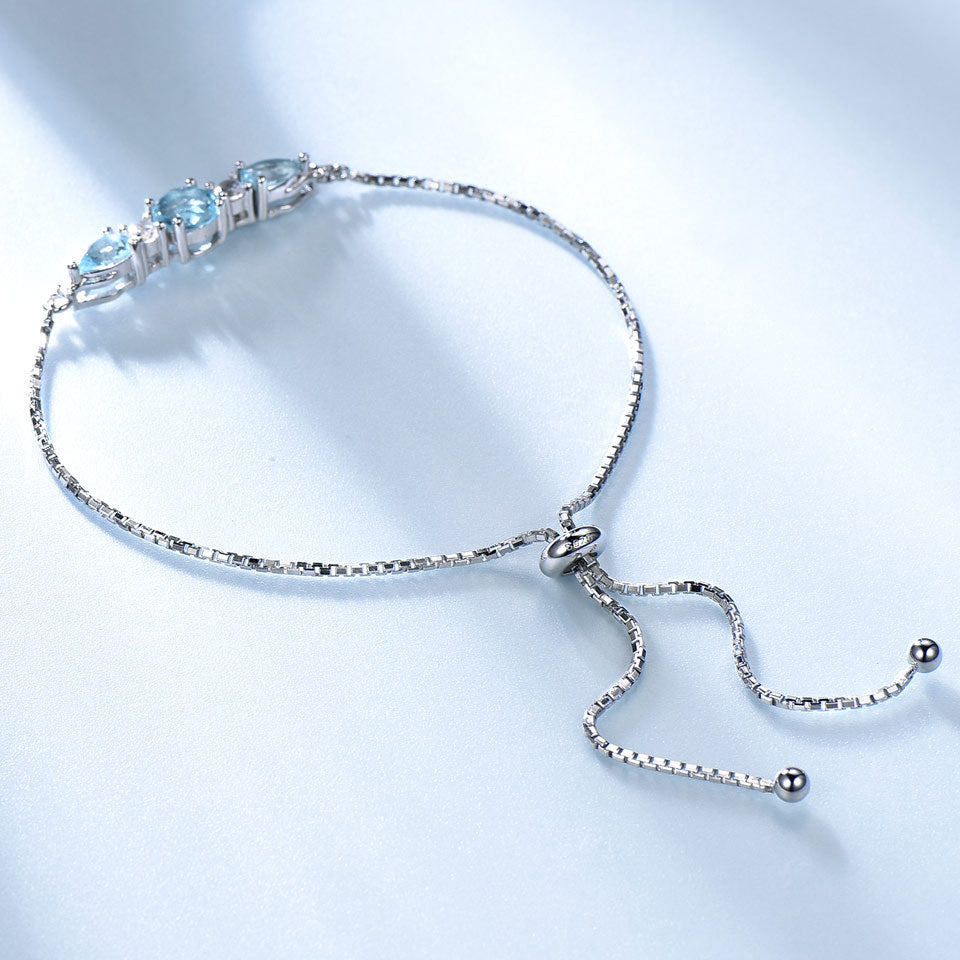European And American 925 Sterling Silver Jewelry Nano Sky Blue Topaz Bracelet Adjustable Tennis Bracelet