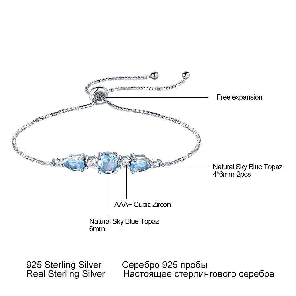 European And American 925 Sterling Silver Jewelry Nano Sky Blue Topaz Bracelet Adjustable Tennis Bracelet