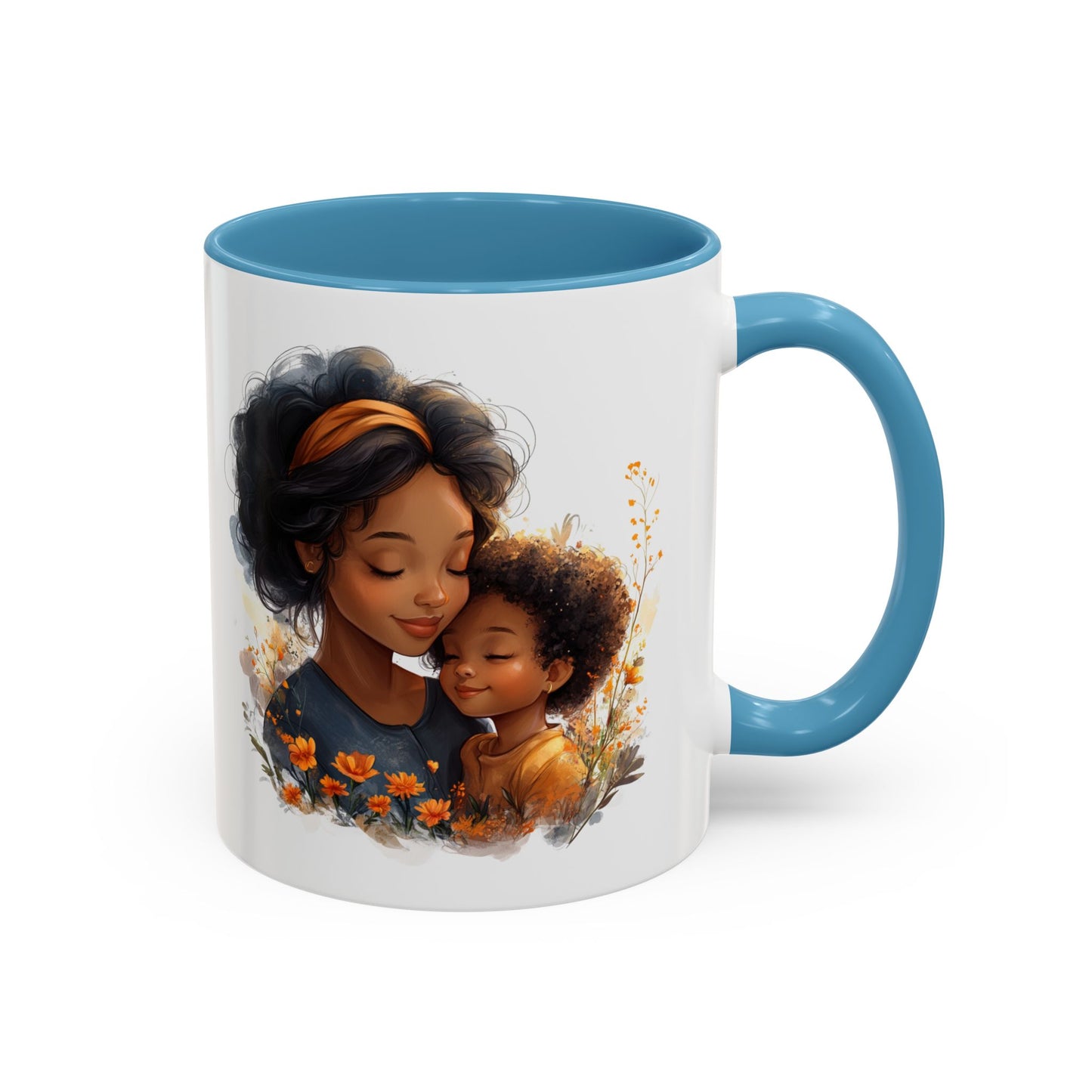 Vibrant Floral Mama & Child Coffee Mug, Black Handle Tea Cup, Perfect Gift for Moms, Cute Nursery Décor, Inspirational Homeware