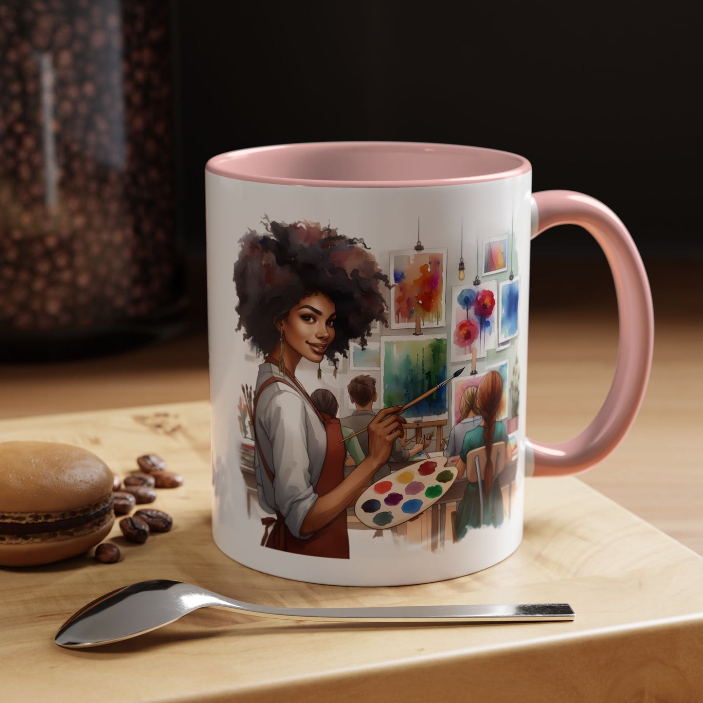 Artistic Creative Coffee Mug for Artists, Unique Mug Gift, Black Handle Ceramic Cup, Inspirational Art Lover Drinkware, Paint Palette Design