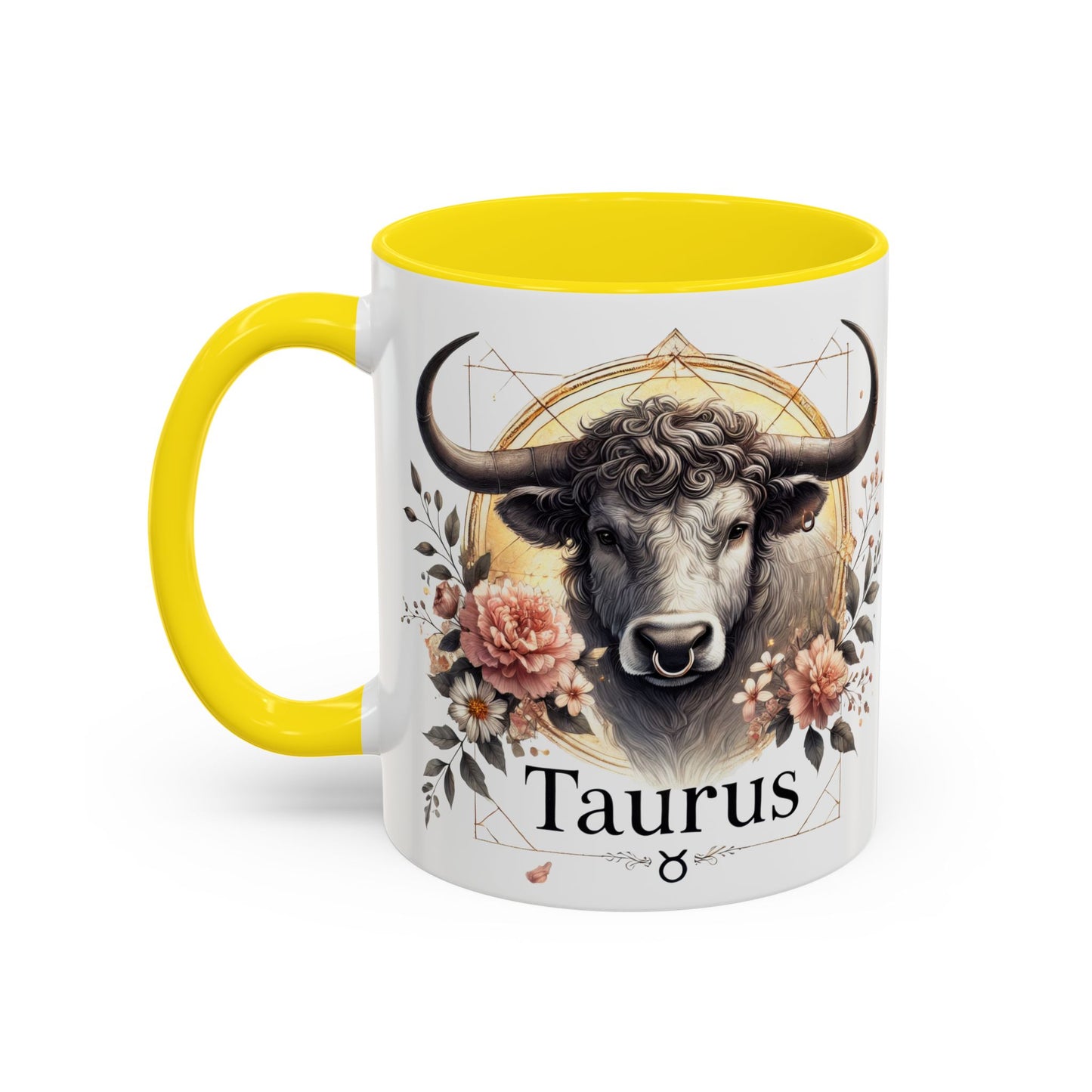 Taurus Floral Accent Coffee Mug | Astrology Gift for Taurus Fans | Office, Birthday, Zodiac Decor, Personalized Mug, Home & Kitchen