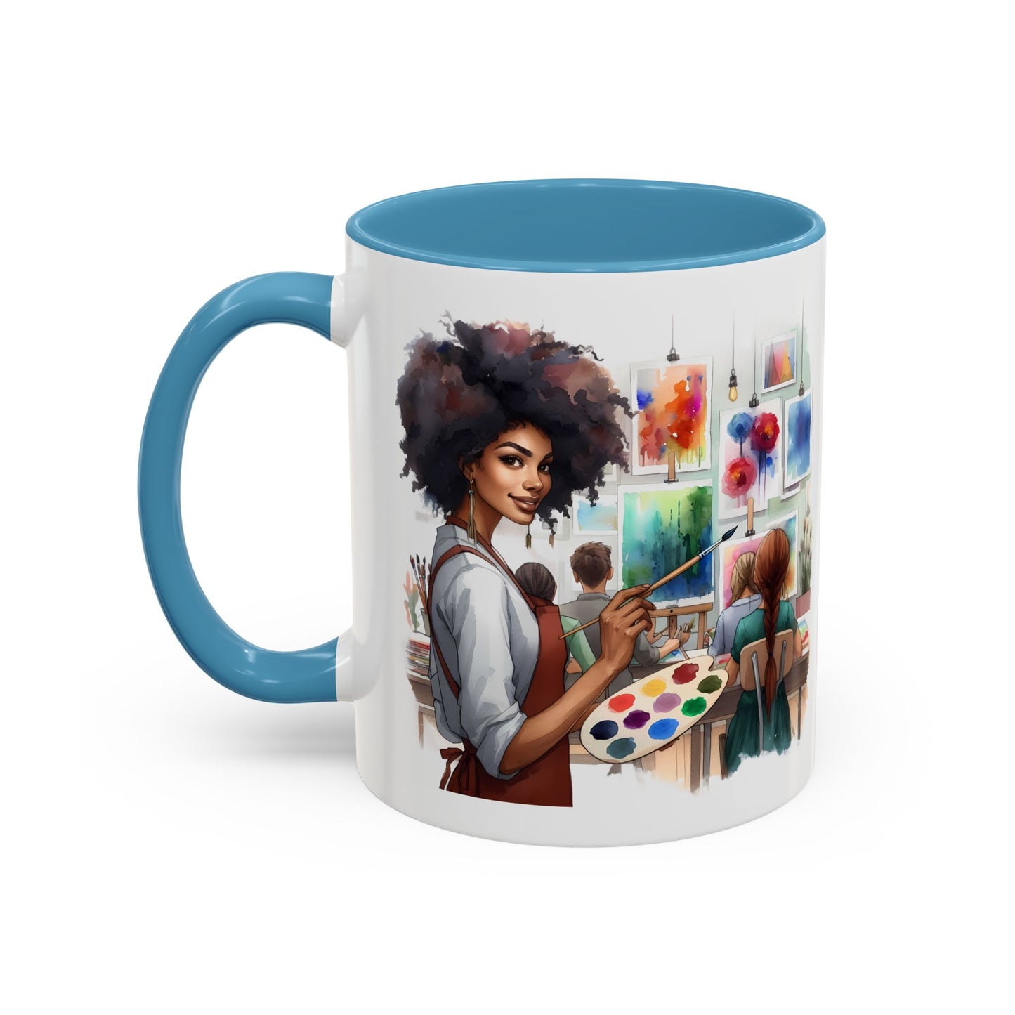 Artistic Creative Coffee Mug for Artists, Unique Mug Gift, Black Handle Ceramic Cup, Inspirational Art Lover Drinkware, Paint Palette Design