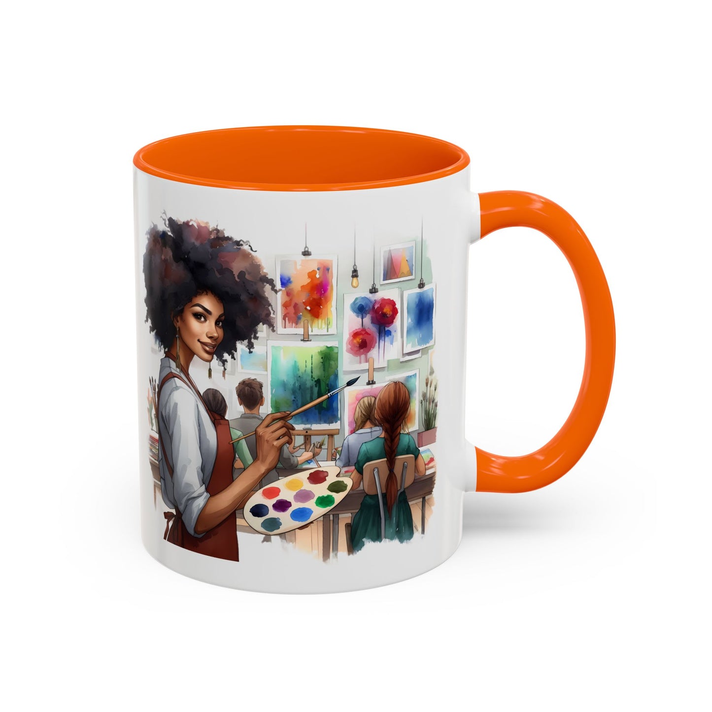 Artistic Creative Coffee Mug for Artists, Unique Mug Gift, Black Handle Ceramic Cup, Inspirational Art Lover Drinkware, Paint Palette Design