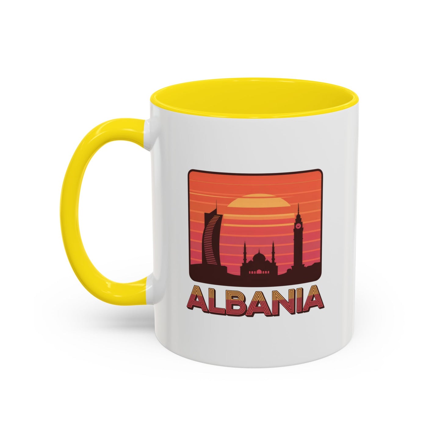 Albania Sunrise Accent Coffee Mug | Retro Travel Mug | Gift for Coffee Lovers | Unique Home Decor | Custom Souvenir for Albania Enthusiasts