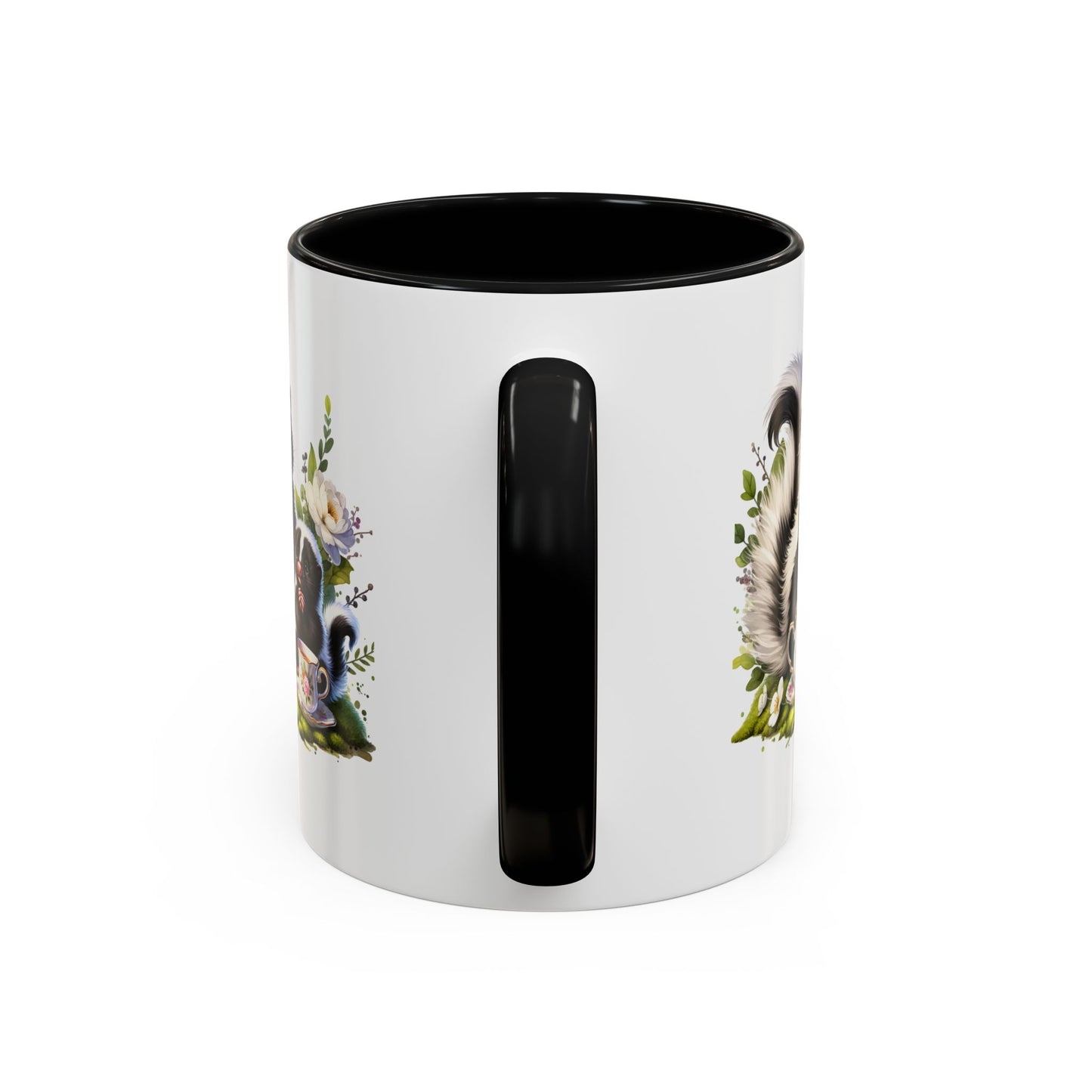 Whimsical Skunk Accent Coffee Mug - Cute Animal Art, Gift for Nature Lovers, Floral Design, Tea and Coffee Enthusiasts, Home Decor