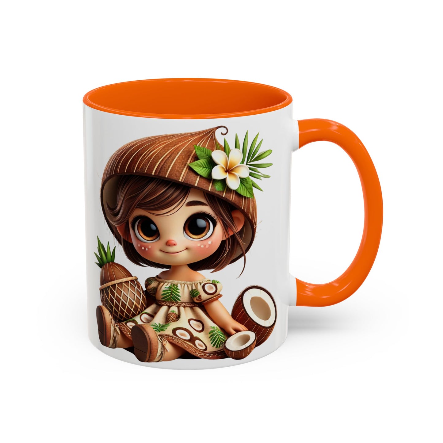Tropical Kid's Accent Coffee Mug - Cute Animated Design with Pineapple & Coconut