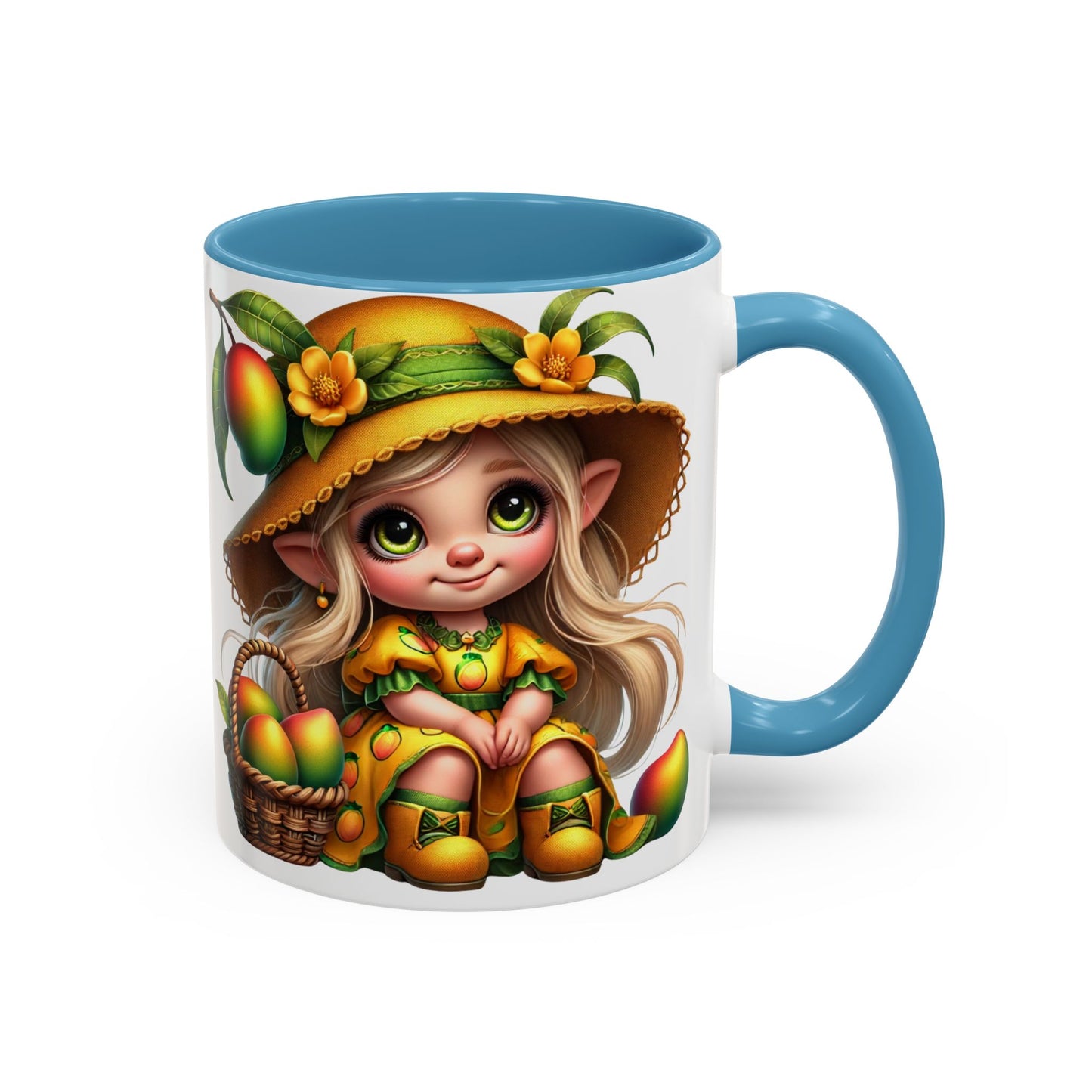 Whimsical Mango Fairy Coffee Mug - Cute Illustrative Design for Fruit Lovers