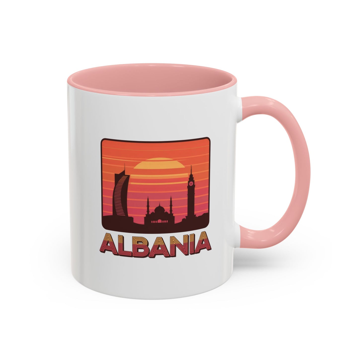 Albania Sunrise Accent Coffee Mug | Retro Travel Mug | Gift for Coffee Lovers | Unique Home Decor | Custom Souvenir for Albania Enthusiasts