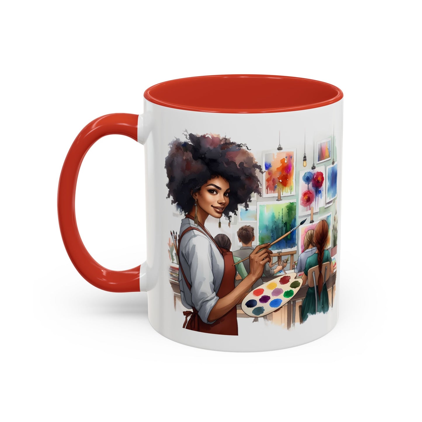 Artistic Creative Coffee Mug for Artists, Unique Mug Gift, Black Handle Ceramic Cup, Inspirational Art Lover Drinkware, Paint Palette Design
